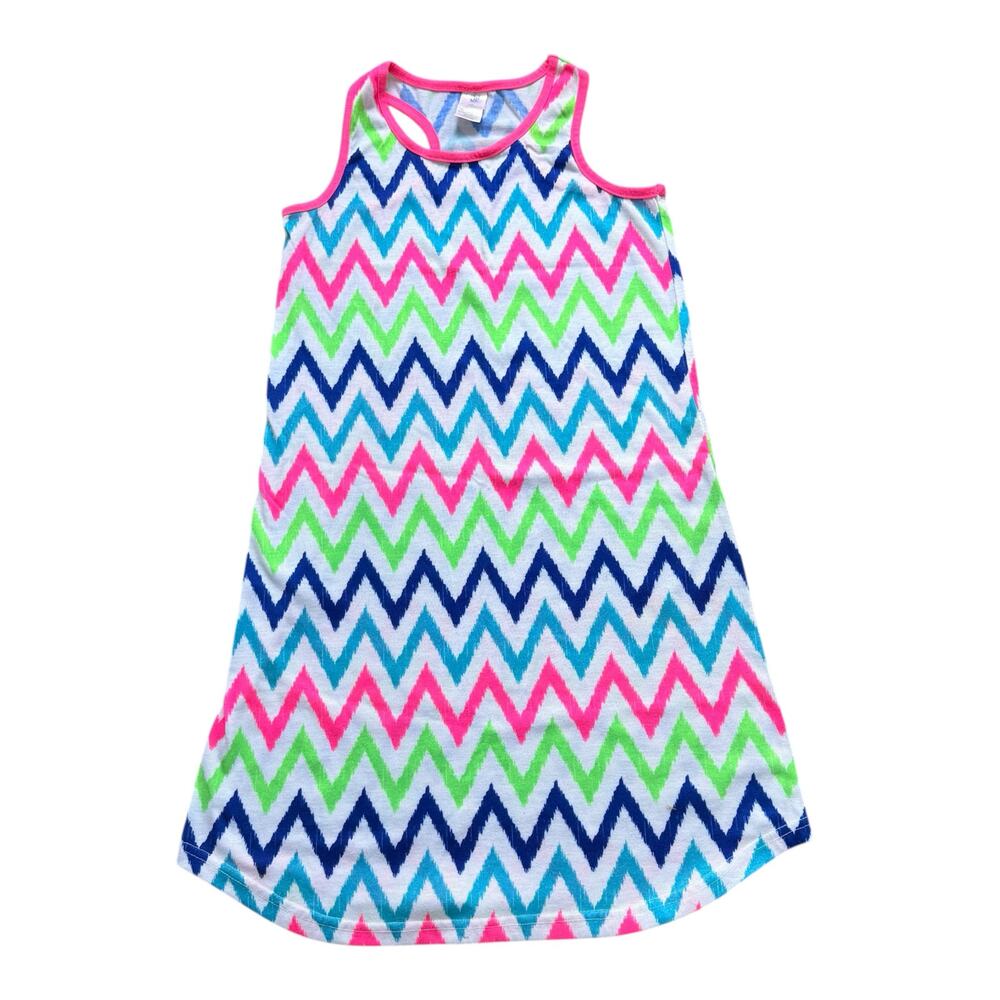 Girls L 10-12 Bright Rainbow Chevron Print Sleeveless Racerback Nightgown